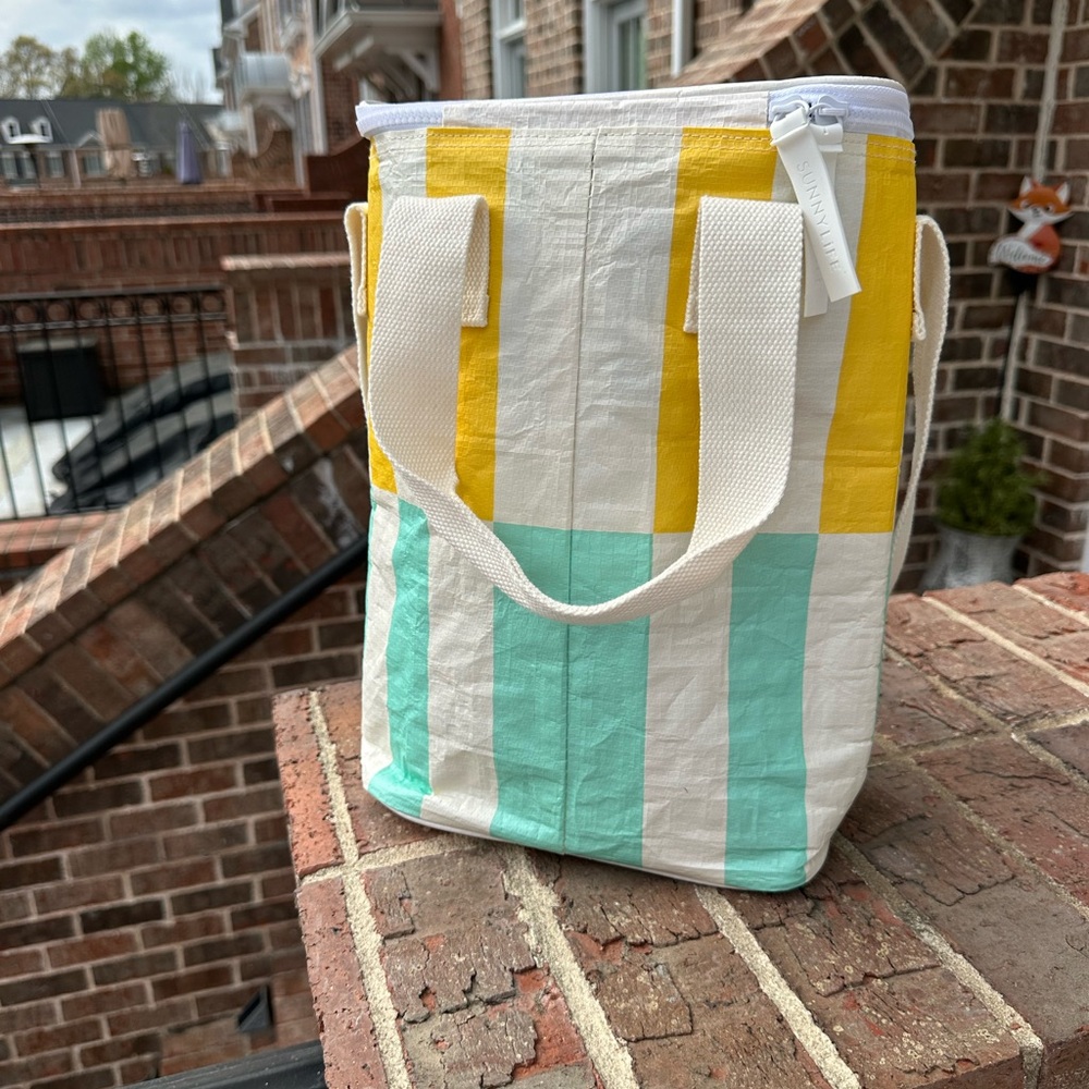 Sunnylife Yellow and Mint Stripe Cooler Canvas Tote - Picture 3 of 5